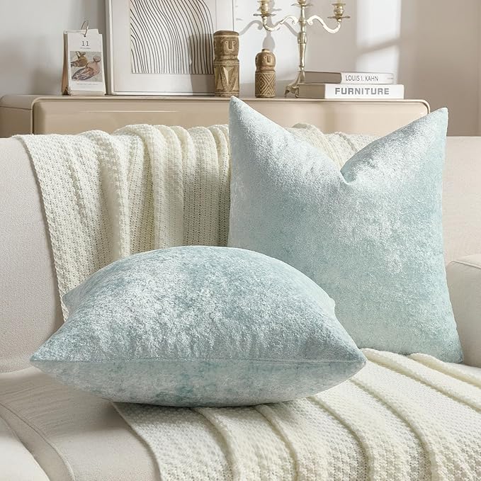 FUTEI Light Blue Flannel Throw Pillow Covers 12x20 Inch Set of 2,Soft Dimensional Textured Lumbar Pillow Cases,Modern Home Decor for Couch Living Room