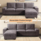 RISAR 100" L-Shaped Sofa with Chaise and Built-in Storage for Living Room, Couch with Chenille Fabric, Removable Cushion Covers & USB Type-C Ports (Dark Gray)