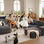 146'' Oversized Boneless Sectional Couch, U Shaped Cloud Couches with Chaise & Ottoman, Plush Corduroy 8 Seater Deep Seat Modular Sofa Sets for Living Room, No Assembly Required, Gray