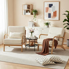 Claiks Mid-Century Modern Accent Chair, Living Room Armchair with Solid Wood Frame & Lumbar Pillow, Comfy Upholstered Lounge Chair for Bedroom, Office, Corduroy, Beige