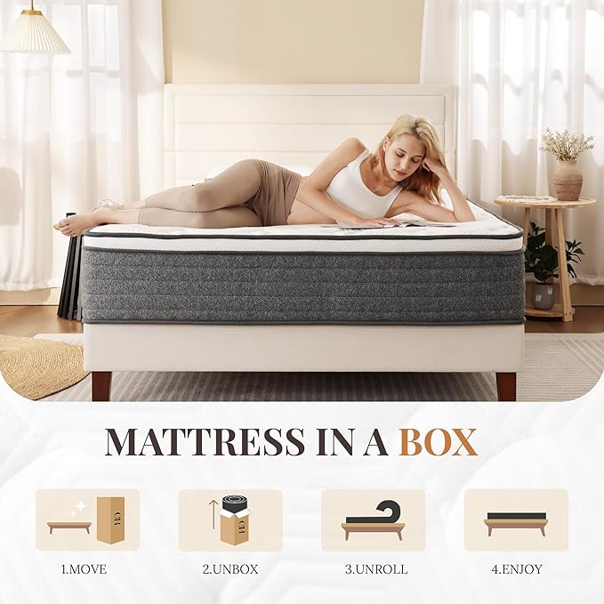 CH CHARME HOUSE Twin XL Mattress, 12 Inch Twin XL Size Hybrid Mattress in a Box, Medium Feel Foam and Individual Pocket Springs, Extra Edge Support, Pressure Relief, CertiPUR-US