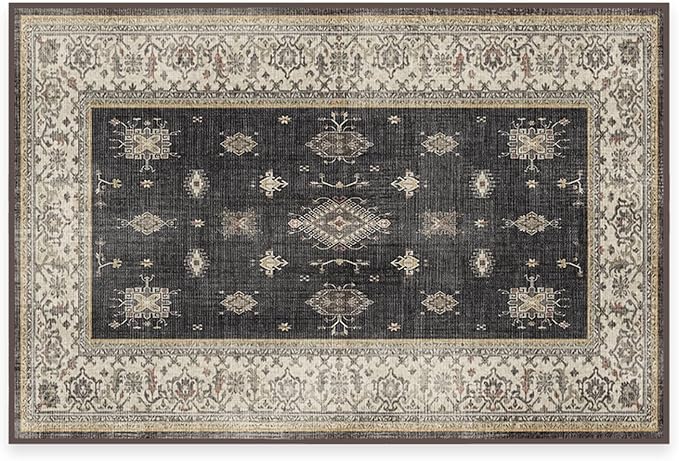 RUGGABLE Washable Vintage Area Rug – Verena Dark Wood 2x3, Stain-Resistant, Non-Slip – Small Machine Washable Rugs for Living Room, Bedroom, Hallway, Entryway & Bathroom–with Cushioned Pad