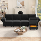 Vesgantti Sectional Couches with Storage Seats, 118" L Shaped Convertible Modular Sectional Sofa, 4 Seat & 1 Ottoman Velvet Storage Chaises Deep Seat Couch for Living Room, Bedroom, Apartment, Black