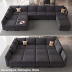 Belffin Oversized Modular Sectional Sofa Sleeper Sectional Couch with Storage Chenille Sofa Bed for Living Room, 12 Seats, Dark Grey