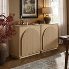 win2win Fluted Sideboard Buffet Cabinet with Storage, 31.5" Modern Boho Accent Cabinet with Double-Layered Arch Doors, Small Wood Console Credenza for Living Room, Dining Room, Entryway, Hallway, Oak