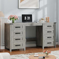 Vabches Farmhouse 60.6” Executive Desk with 7 Drawers, Computer Desk with File Drawer for Hanging Files A4, Workstation for Home Office, Study.Grey