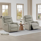 Watson & Whitely Oversized Genuine Leather Power Recliner Chairs for Big and Tall, Extra Wide Lay Flat Recliner with Power Headrest & Cup Holders, Electric Reclining Sofa for Living Room, Grey