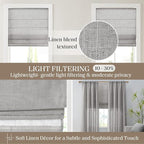 Madison Park Kyler Cordless Roman Shades - Single Panel, Lightweight Linen Blend Fabric, Natural Design, Easy Installation, Light Filtering Window Blind, Bedroom, Living Room Decor 29" W x 64" H Grey
