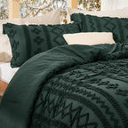 Bedsure Tufted Boho Comforter Set Queen Size - Dark Green Boho Bed Set, GentleSoft™ 3 Pieces Farmhouse Shabby Chic Embroidery Bedding, Gifts for Woman, Soft Jacquard Queen Comforter for All Seasons