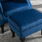 chairus Mid-Century Modern Accent Chair with Ottoman, Comfy Velvet Single Sofa Chair Button Tufted Wingback Armchair with Pillow for Living Room/Bedroom/Club - Blue