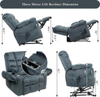3-Motor Lift Chair with Adjustable Seat Height Zero Gravity Lay Flat Recliner with Heat Massage, Big Man Lift Recliners 400 lbs for Elderly Storage Cup Holders, Tall Man Recliner