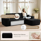 106" Cloud Sectional Couch with L-Shape Chaise & Ottoman, No Assembly Modular Sofa, Deep Seat Corduroy Boneless Couched for Living Room (Black Stripe Corduroy, Right Facing Chaise with Ottoman)