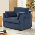 Modern Corduroy Accent Chairs, 38" W Comfy Armchair with Soft Pillows and Side Pockets, Single Reading Chairs for Living Room, Bedroom, Apartment, Navy Blue