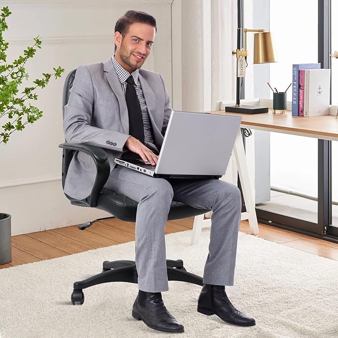 CLATINA Office Chair - Mid Back Leather Computer Desk Chair with Wheels, Ergonomic Executive Swivel Chair with Lumbar Support, Armrest for Home Office Black, 8 Pack