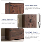 JXQTLINGMU Farmhouse Kitchen Pantry Cabinet - 72" Tall Wood Kitchen Storage Cabinets with Adjustable Shelves & 2 Barn Doors & Drawer, Versatile Storage for Dining Room, Bathroom, Rustic Brown