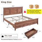 ACCOHOHO Farmhouse King Size Bed Frame with 52" Tall Headboard, Wood Platform Bedframe with Footboard and Storage Drawers, No Squeak, No Box Spring Needed, Brown