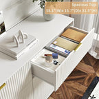 3-Piece Modern Bedroom Furniture Set, Wide 6-Drawer Dresser & 3-Drawer Nightstands Set of 2, Natural Wood Dresser and Nightstand Sets for Bedroom, Hallway, White
