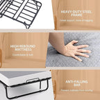 Folding Bed with Memory Foam Mattress, Portable Rollaway Guest Beds on Wheels, 75"x38" Twin Size Space-Saving Cot-Size Bed for Adults with Easy Assembly Metal Frame (Grey)