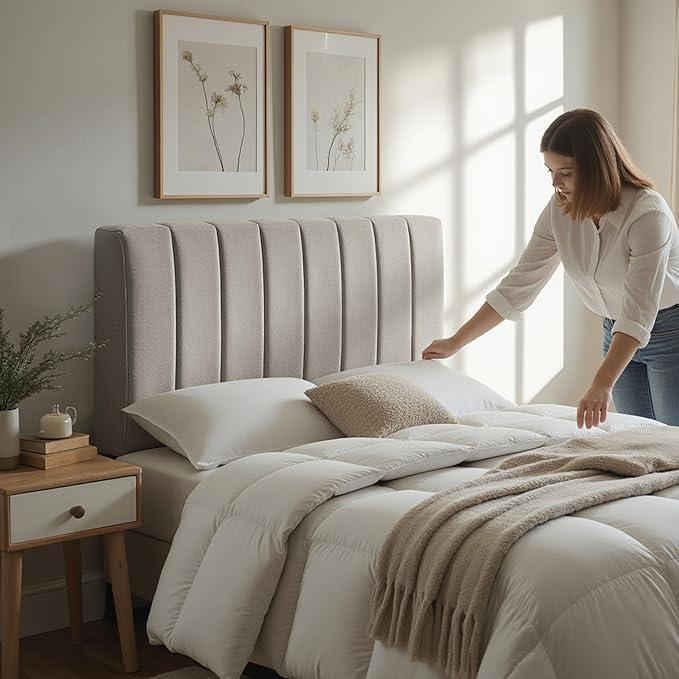 Nestl Upholstered Queen Headboard - Easy Assemble Channel Stitched Headboard Queen Size - Wall Mounted Headboards with 3D Soundproof Wall Panels Peel & Stick Floating Headboards, Silver