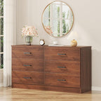 Bigbiglife Wood Dresser for Bedroom, 6 Drawer Double Dresser, Mid Century Modern Chest of Drawers with Deep Drawers, Large Storage Organizer for Living Room, Closet(Walnut Brown)