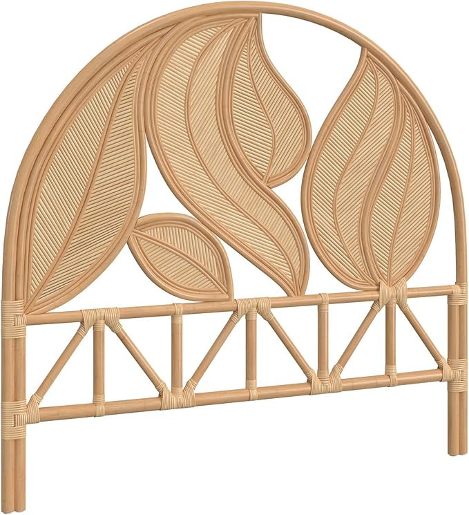 Kouboo Palm Springs Rattan Headboard for Twin Size Beds Natural Boho Style with Intricate Palm Leaf Pattern and Arch Perfect for Coastal Beach Bedroom Made from Rattan 42 in Wide from