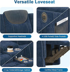Loveseat Recliner Sofa, Manual Reclining Loveseat Sofa with Storage Console, Cup Holders, USB Ports, Modern Luxury Large Navy Blue Linen Recliner Couch for Living Room/RV