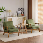 Karl home Accent Chair Mid-Century Modern Chair with Pillow Linen Fabric Upholstered Lounge Arm Chair with Solid Wood Frame & Soft Cushion for Living Room, Bedroom, Balcony, Green