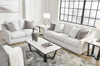 Signature Design by Ashley Maitelynn Contemporary Loveseat with Accent Pillows, Reversible Cushions and Sloped Arms, Light Gray