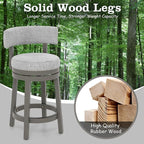 COSTWAY Bar Stool Set of 2, 27-inch 360° Swivel Barstool with Upholstered Back & Seat, Solid Rubber Wood Legs & Footrest, Farmhouse Counter Height Chair for Home, Bar, Cafe, Grey (2, Seat height 27‘’)