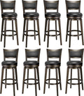 PrimeZone Swivel Bar Stools Set of 8, 32 Inch Tall Bar Height Barstools, Black Faux Leather Bar Stool with High Backrest & Solid Wood Legs & Wrap-Around Footrest, Counter Stools for Pub
