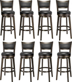 PrimeZone Swivel Bar Stools Set of 8, 32 Inch Tall Bar Height Barstools, Black Faux Leather Bar Stool with High Backrest & Solid Wood Legs & Wrap-Around Footrest, Counter Stools for Pub