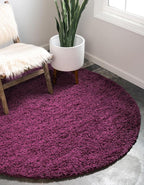 Unique Loom Solid Shag Collection Area Rug (3' 3" Round, Eggplant Purple)