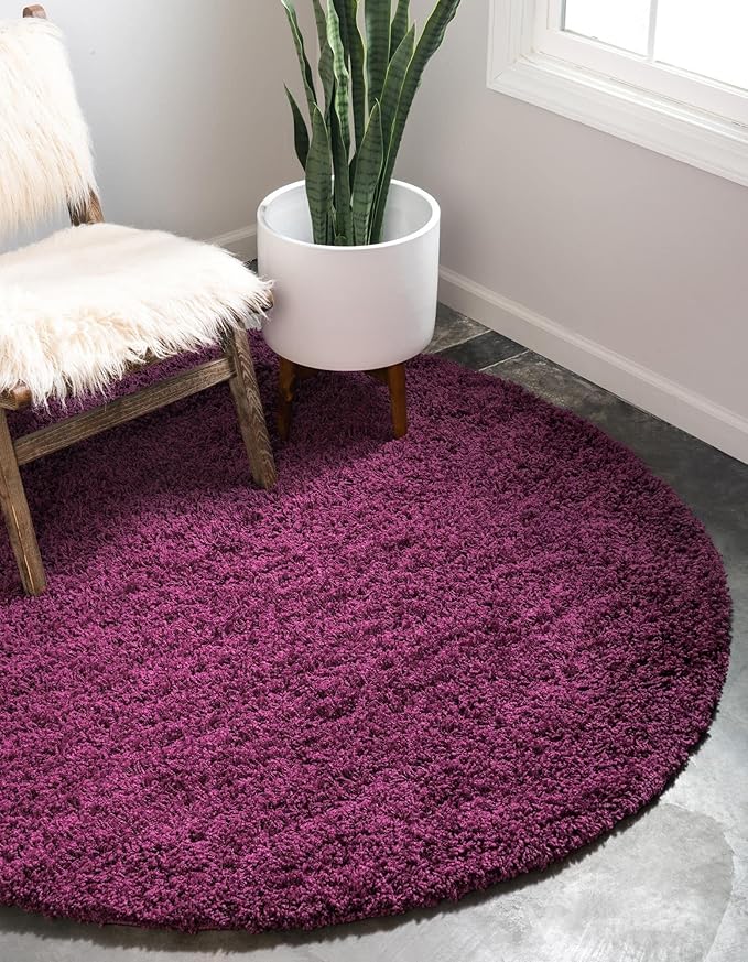 Unique Loom Solid Shag Collection Area Rug (3' 3" Round, Eggplant Purple)