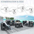NICESOUL 7 Piece Outdoor Patio Sectional Furniture Set with Fire Pit Table Natural Gas/Propane, 29.3'' High Back Extra Large Size PE Rattan Sofa Conversation for Outside, Wide Deep Seat Couches, Gray