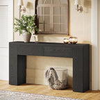 Tribesigns 63-Inch Wooden Console Table with 2 Hidden Drawers, Farmhouse Rustic Brown Sofa Table for Living Room, Hallway, Entrance, Foyer, Easy Assembly (Black)