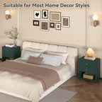 Modern Nightstand Set of 2, Fluted End Table with Open Shelf, Night Stand with 2 Drawers for Bedroom (Green)