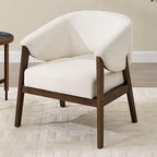 Modern White Accent Chair, Upholstered Armchair Living Room Chair for Bedroom, Comfy Barrel Reading Nook Chairs, Chenille, Wood Legs,1PC