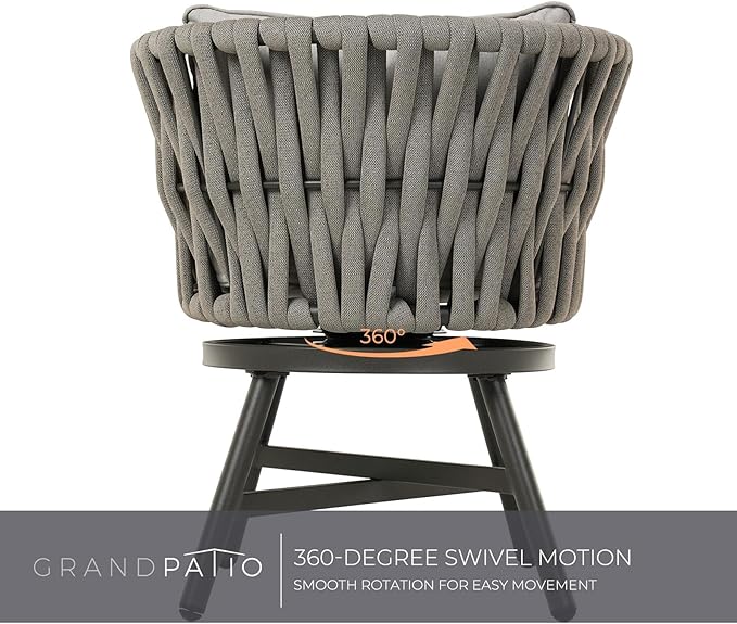 Grand patio Swivel Rope Wicker Chairs Set of 2, Patio Dining Chairs with Cushions, Wicker Armchairs Frame, Outdoor Modern Style for Backyard, Balcony, Quinn, Light Gray Brown