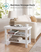 SONGMICS Shoe Rack Bench, 3-Tier Bamboo Shoe Storage Organizer, Entryway Bench, Holds Up to 286 lb, 11.3 x 27.6 x 17.8 Inches, for Entryway Bathroom Bedroom, Cloud White ULBS004W01