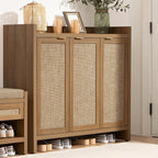 SICOTAS Shoe Storage Cabinet Set of 2, Large Tall Shoe Cabinet, Rattan Shoe Cabinet Storage for Entryway, Farmhouse Cabinet with Doors and Adjustable Shelves for Entryway Hallway Living Room