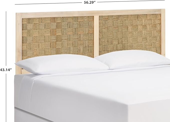 SAFAVIEH Home Collection Halvor Rattan Queen Size Headboard White Wash Frame & Natural Brown