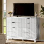 Fluted Dresser with 8 Drawers, 54" Wide Modern Chest of Drawers with Metal Handle, Wooden Dresser TV Stand, Wood Closet Clothes Storage Organizer for Bedroom, Living Room, Hallway, Solid White