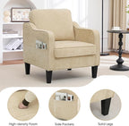 Accent Chairs Set of 2, Upholstered Living Room Chairs with Side Pocket, Mid Century Modern Reading Chair for Bedroom, Comfy Armchair Single Sofa Side Chair for Office, Small Room, Light Brown