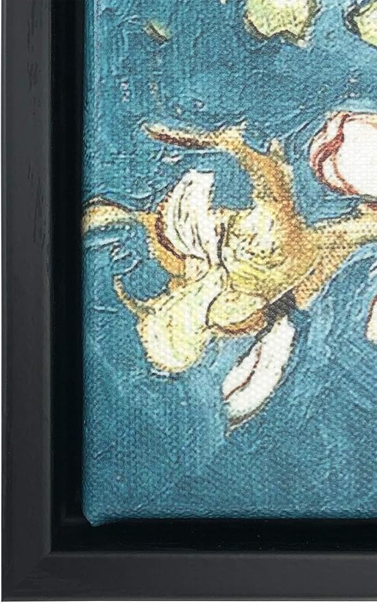 Wieco Art Framed Wall Art Almond Blossom Floral Canvas Prints of Van Gogh Famous Oil Paintings Reproduction Flowers Pictures on Canvas Wall Art for Bedroom Home Decorations Black
