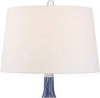 Possini Euro Design Taylor Modern 3-Way Table Lamp 29" Tall with Table Top Dimmer Blue Art Glass White Fabric Tapered Drum Shade for Bedroom Living Room House Home Bedside Nightstand Office