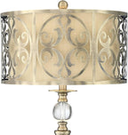 Possini Euro Design Doris Traditional Table Lamp with Clear Square Riser 32" Tall Brass Metal Candlestick Double Drum Shade for Bedroom Living Room House Home Bedside Nightstand Office Family