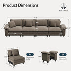 HERA'S HOUSE 158" Modular Sectional Sofa, Oversized Couches for Living Room, Comfy Cloud Couch 4-Seater Deep Seat Sofa with Throw Pillow, Chenille Ash