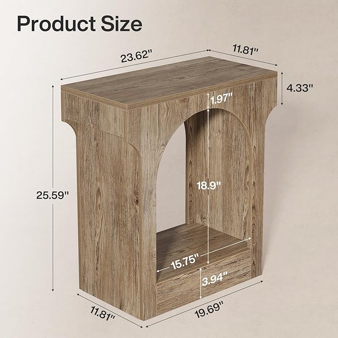 Tribesigns End Table, Wooden Side Table with Storage Space for Living Room, Narrow Nightstand for Bedroom, Gray