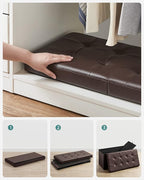 SONGMICS MAZIE Collection - 30 Inches Storage Ottoman Bench with Flipping Lid, Storage Chest Footstool, Load 660 lb, for Entryway, Living Room, Bedroom, Synthetic Leather, Brown ULSF45BR