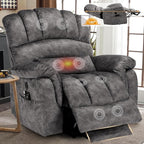 Tall Man Oversized Dual Motor Power Lift Recliner w/Heat Massage, Large Lay Flat Sleeper Electric Recliner with Extended Footrest for Elderly, Lumbar Pillow, USB & Type-C Ports, Plush-Gray